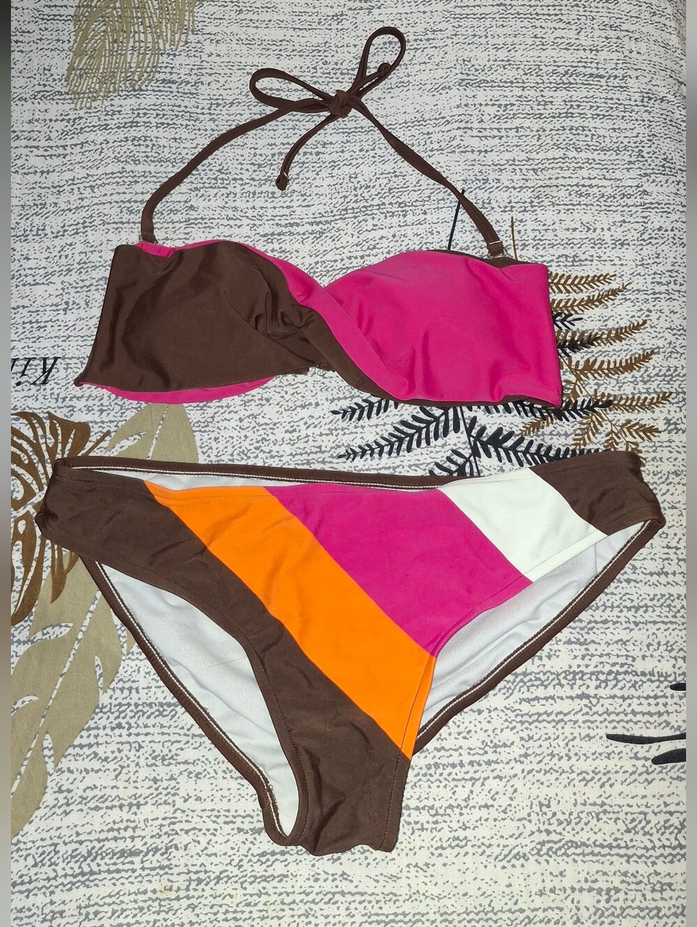 Xhilaration Bikini Set M Top L Bottom Colorblock Pink Brown Orange Swimwear